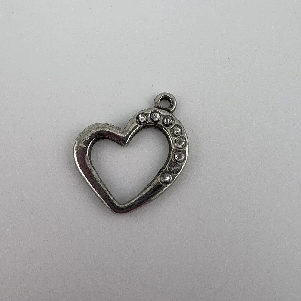 Rhinestone Open Heart Charm Pendant Silver Tone Love Jewelry Charm Supply